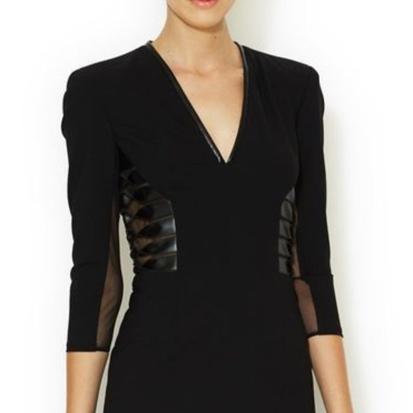 New VTG Rachel Roy Wool Leather Signature Stretch Sheath Black Mini Dress 6 M - Picture 8 of 17